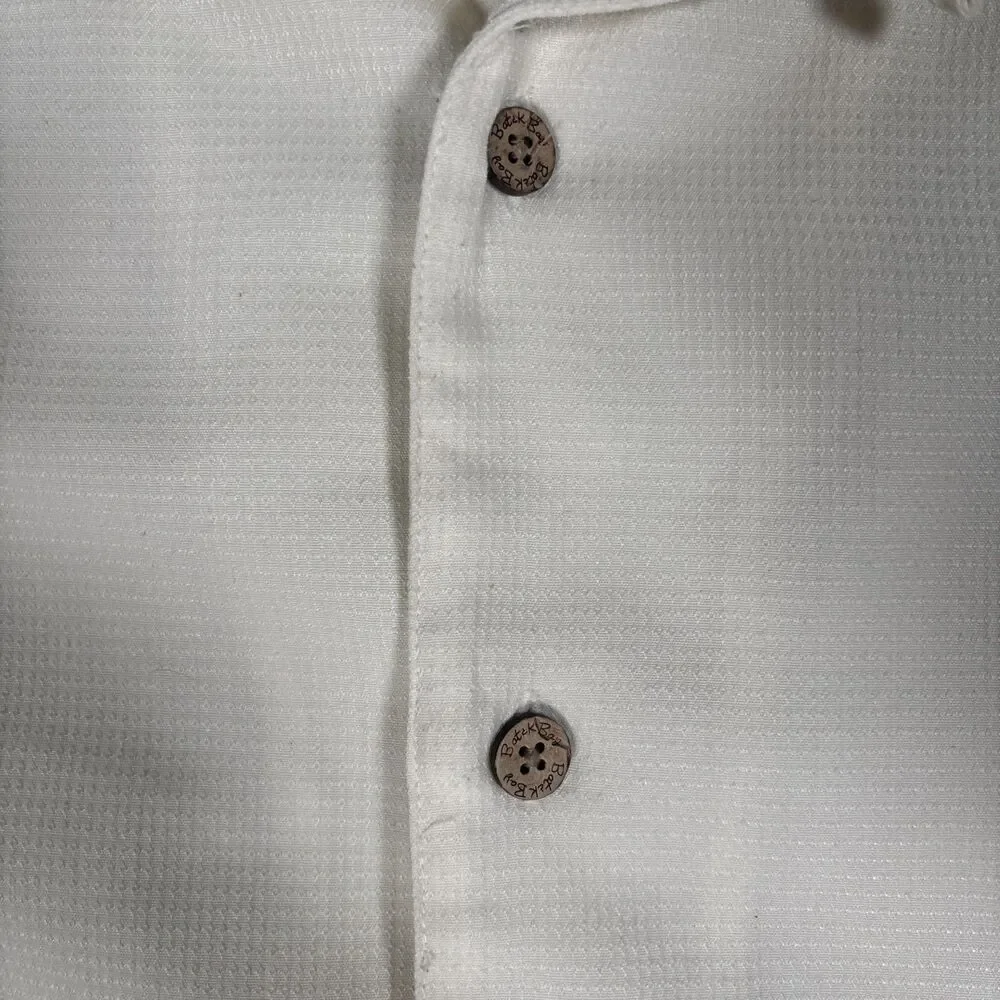 Batik Bay Shirt Mens XL Camp Tropical Beer Embroidery Wood Buttons Retro Dadcore
